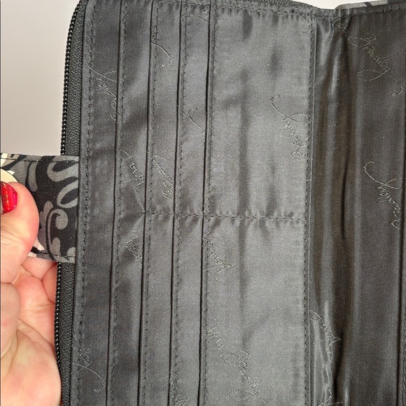 Vera Bradley Turn Lock Wallet Baroque Yellow Gray Black White Floral - Picture 5 of 14